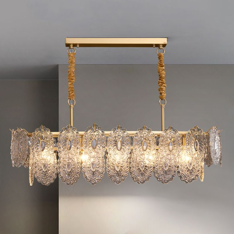 Ideas de iluminación de isla rectangular de estilo contemporáneo luces de isla de vidrio