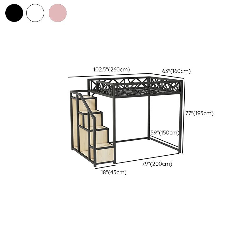 Metal Loft Bed with Staircase Scandinavian Kids Bed with Shelves