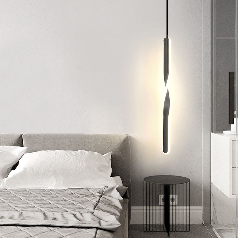 Contemporary Style Long Strip LED Hanging Light 23.6" H Acrylic + Metal Simplicity Pendant Lamp for Bedroom