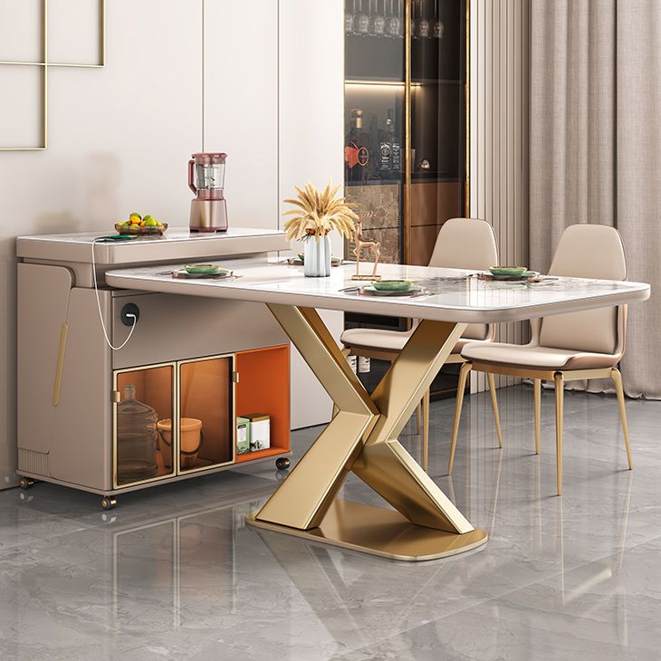 Traditional Luxury Dining Table Stone Rectangle Fixed Table for Home