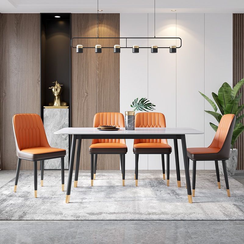 Stone Top Table Contemporary Rectangle Table with 4 Legs in Black