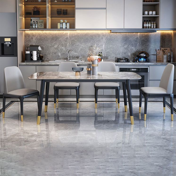 Contemporary Dining Table Set with Sintered Stone Dining Table and Cushioned Chairs