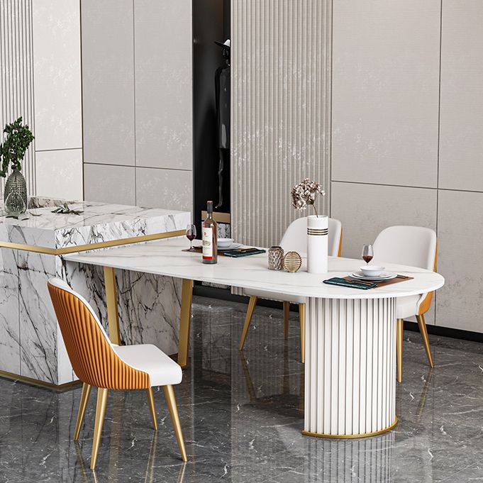 Traditional Luxury Stone Table Double Pedestal Furniture for Dining Room