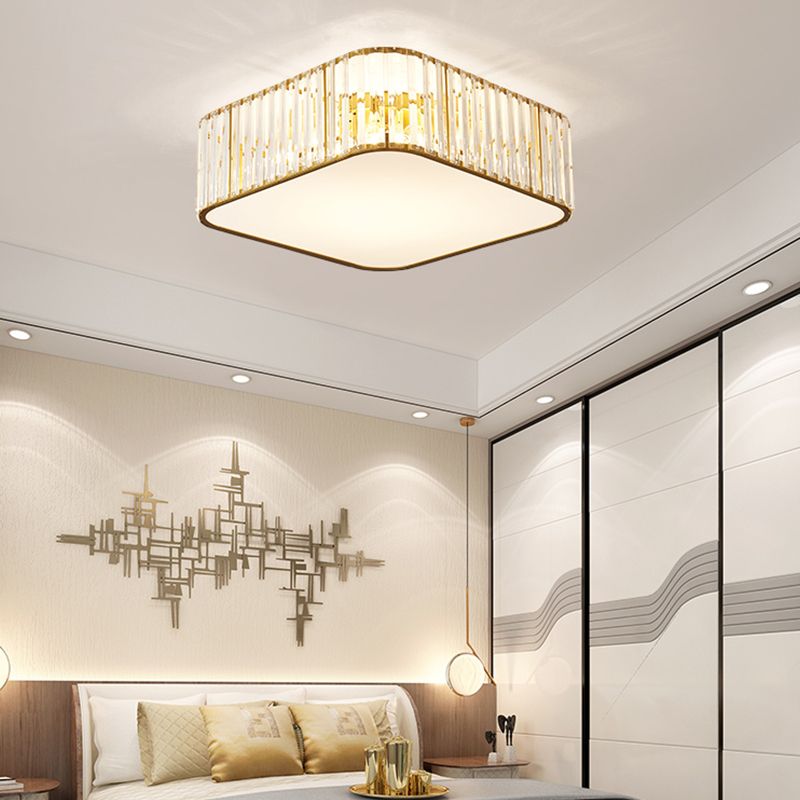 Geometry Shape Ceiling Lamp Modern Iron Flush Mount with Glass Lampshade for Bedroom