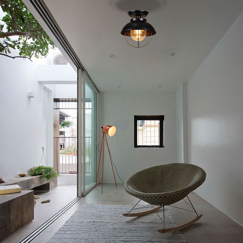 Lampada da incasso nera industriale a 1 testa montata a soffitto per esterni