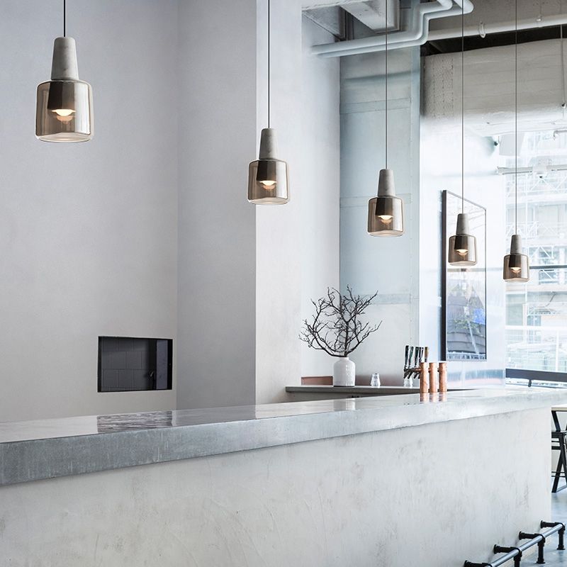 Urn Bedroom Pendant Light Smoke Gray Glass 1 Head Contemporary Suspended Lighting Fixture