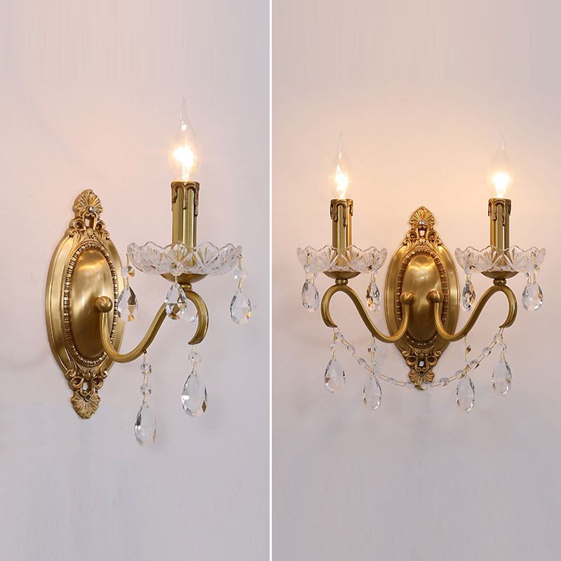 Crystal Candle Shape Wall Sconce Modern Style Multi Lights Wall Light Fixture in Brass