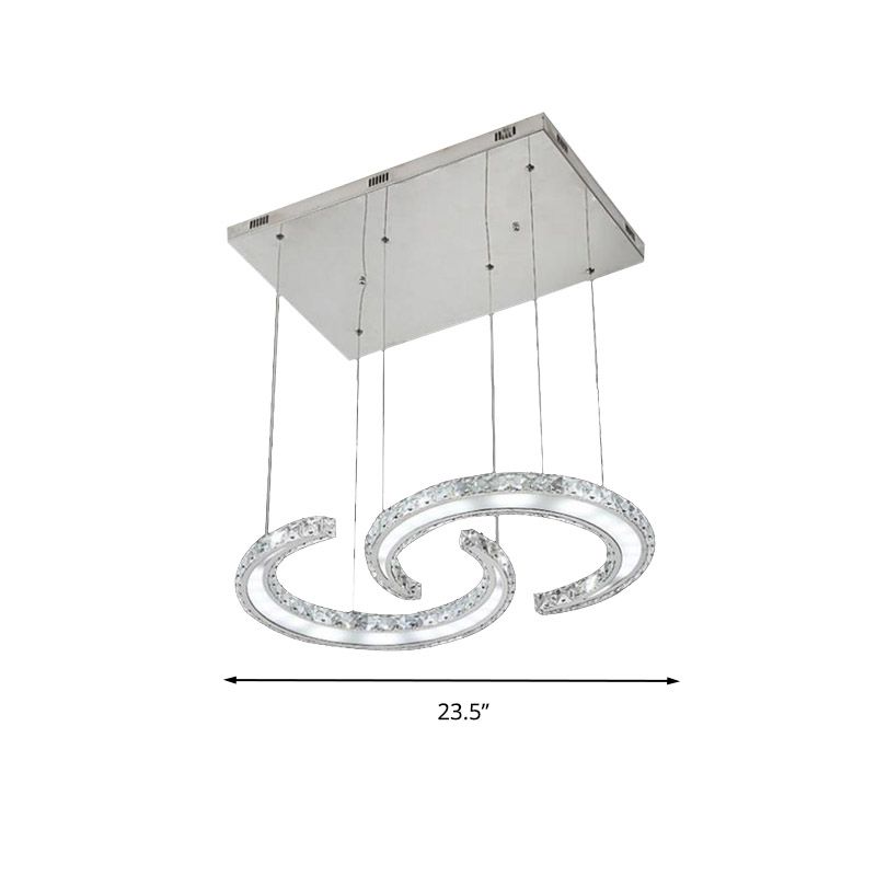 Double C-Shape Suspension Pendant Minimalist K9 Crystal Chrome LED Hanging Chandelier in Warm/White/3 Color Light