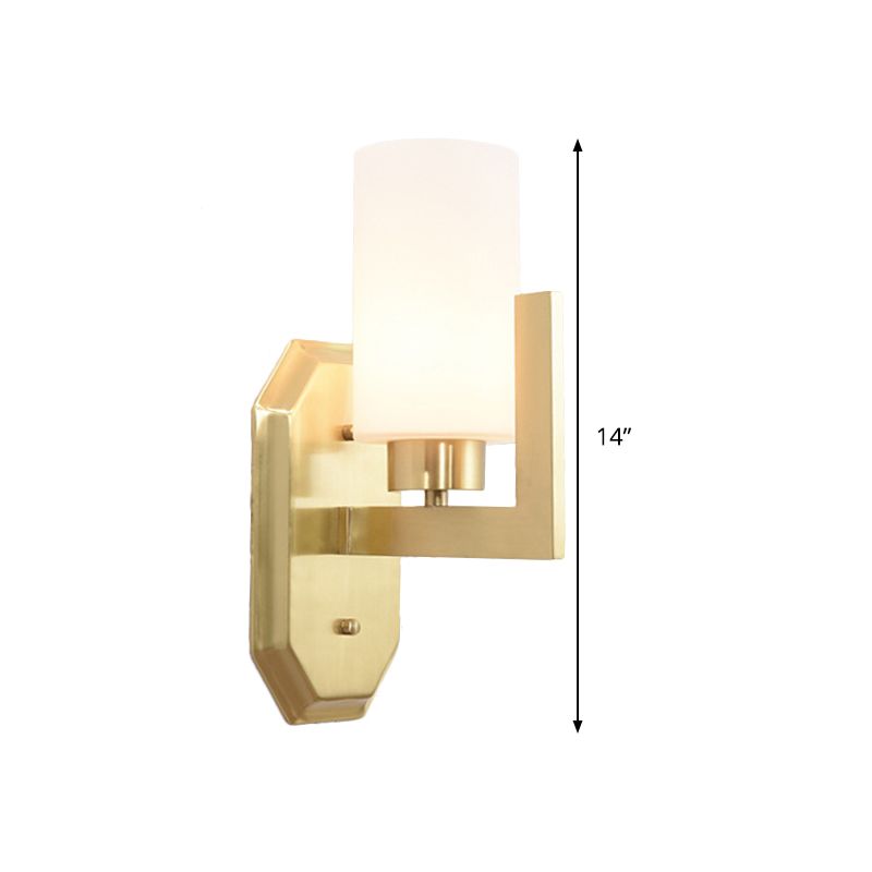 1 Bulb Living Room Wall Lamp Modern Gold Sconce Light Fixture with Tubular Milk Glass Shade