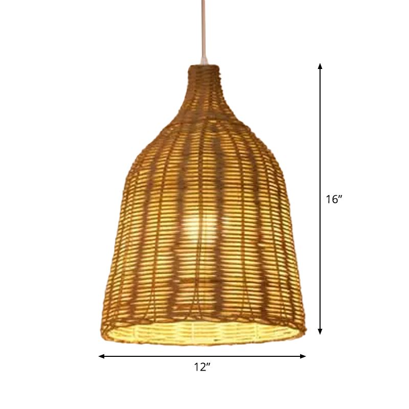1-Licht-Restaurant Anhängerlampe Asian beige Pendellicht mit runden/ovalem/Drum Rattan Farbton