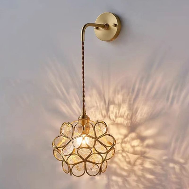 Modern Metal Wall Sconce Flower Shape Vanity Lamp with Glass Shade for Bathroom