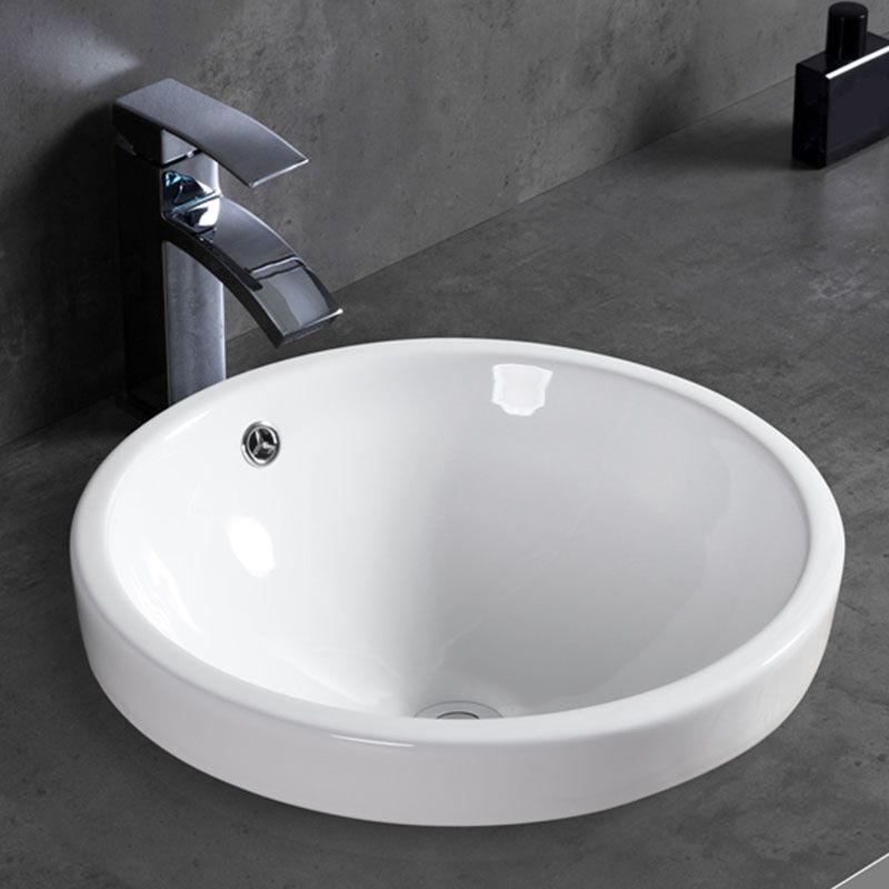 Contemporary Bathroom Sink with Overflow Porcelain Round Vessel Bathroom Sink Only