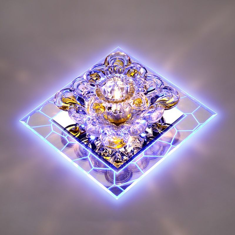 Einfache LED-Deckenleuchte, Blumen-Unterputzleuchte mit abgeschrägtem Kristallschirm