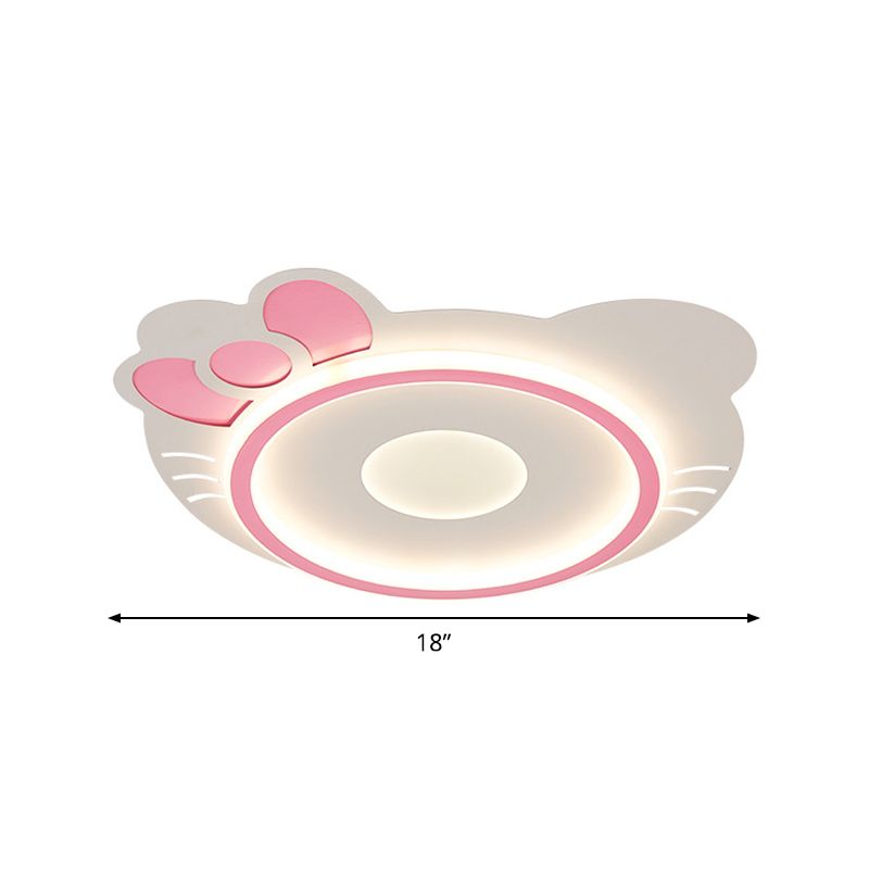 Cartoon Cat Shape Ceiling Flush Mount Acrylic LED Bedroom Flushmount Lamp in Pink, White/Warm Light