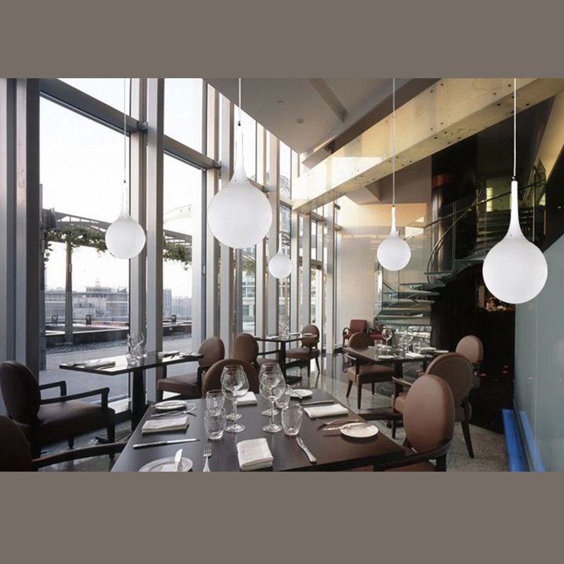 Pendre suspension en forme de larme blanche Simplicité 1 ampoule Verre d'opale Lumière suspendue