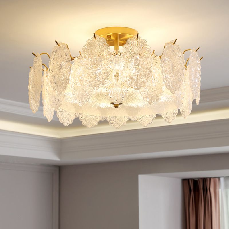 Multi Lights Ceiling Mount Light Modern Style Round with Glass Shade for Bedroom