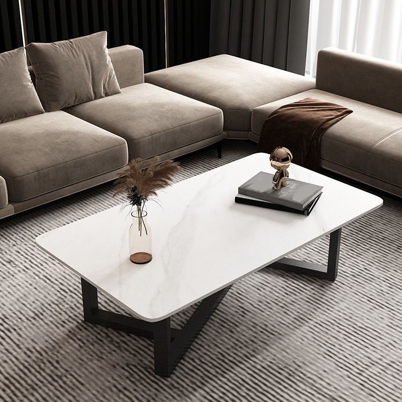 Slate Rectangle Coffee Table Abstract Base Type Cocktail Table