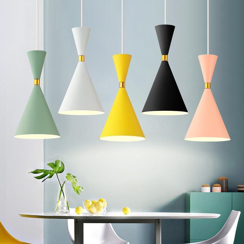 Macaron Style Hanging Light Fixture 1-Light Pendant Lamp with Metal Shade for Bedroom