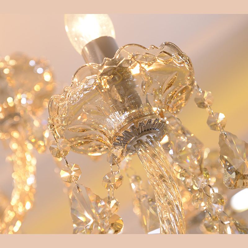 Gold Candle Pendant Light in Traditional Classic Style Glass Chandelier with Crystal Decoration