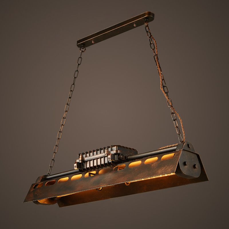 4-Light Steam Train Hanging Lamp Art Decor Industrial 4-Bulb Rust Finish Metal Island Lighting