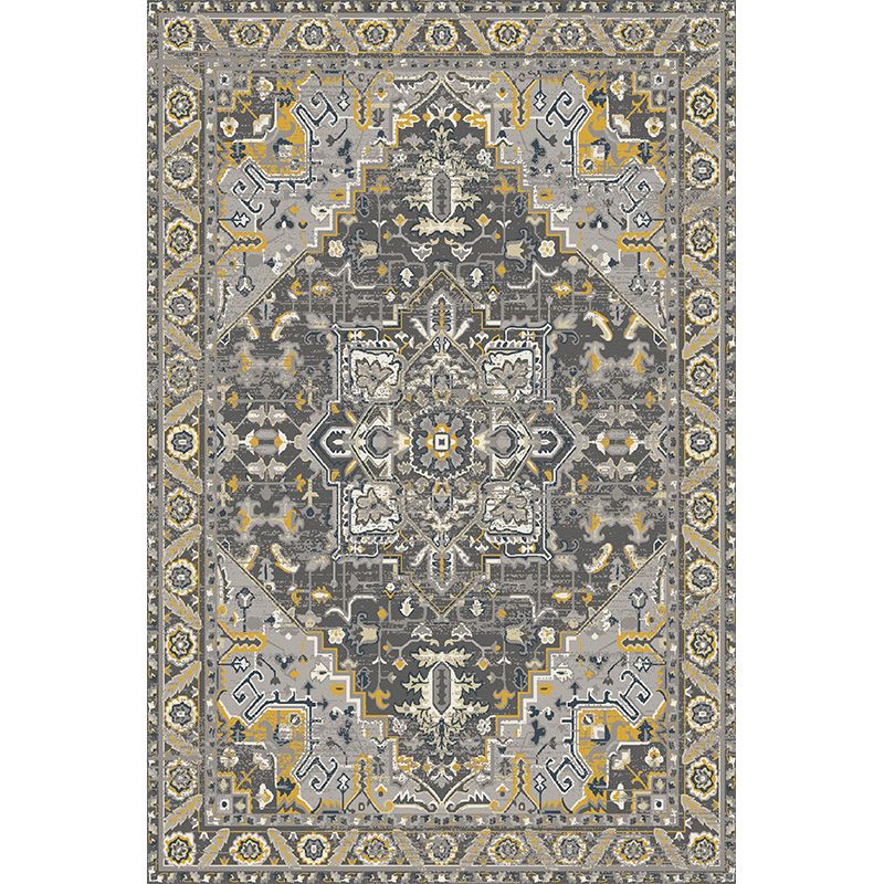 Grey Tone Vintage Area Rug Polyester Medallion Rug Non-Slip Backing Indoor Rug for Living Room