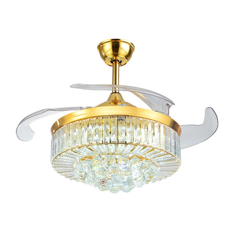 19 "breites Kristalltrommel Halbflush Moderne LED -Deckenleuterleuchte, 4 Klingen