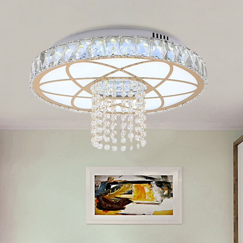Gold Round Flush Mount Lamp LED Contemporary Crystal Close to Ceiling Light for Bedroom