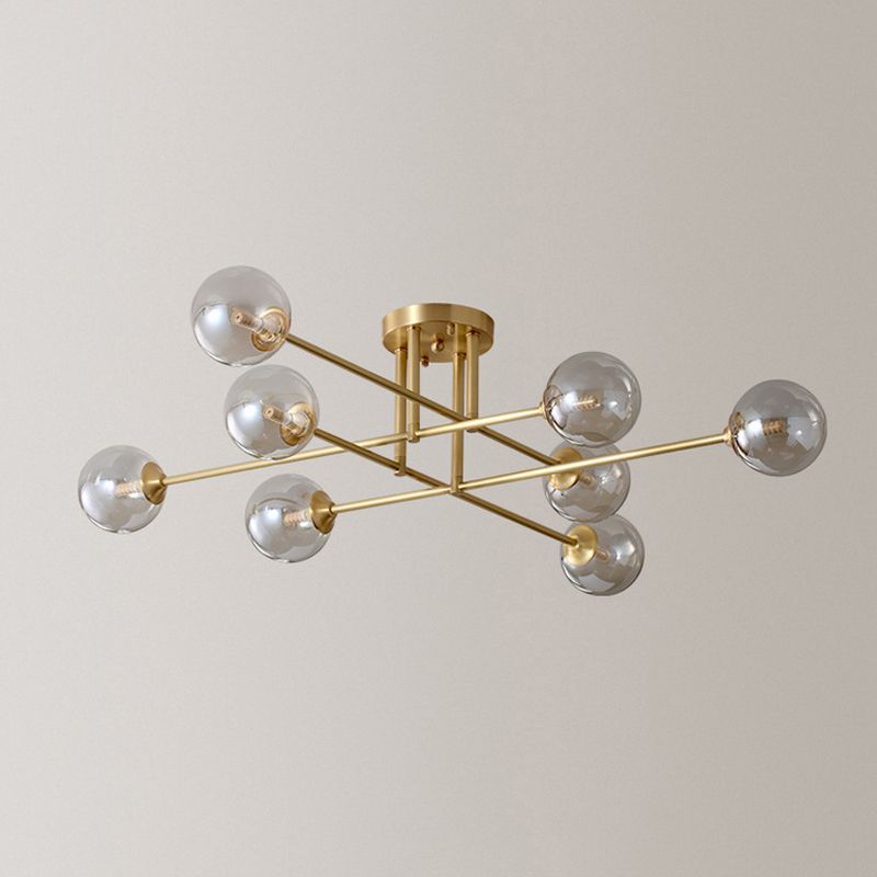 Modern Style Sputnik Shape Flush Mount Metal Ceiling Light in Gold for Living Room