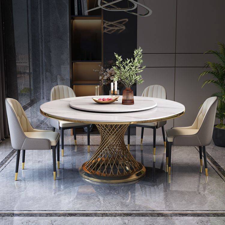 Metal Traditional Luxury Round Indoor Table Sintered Stone Table with Pedestal