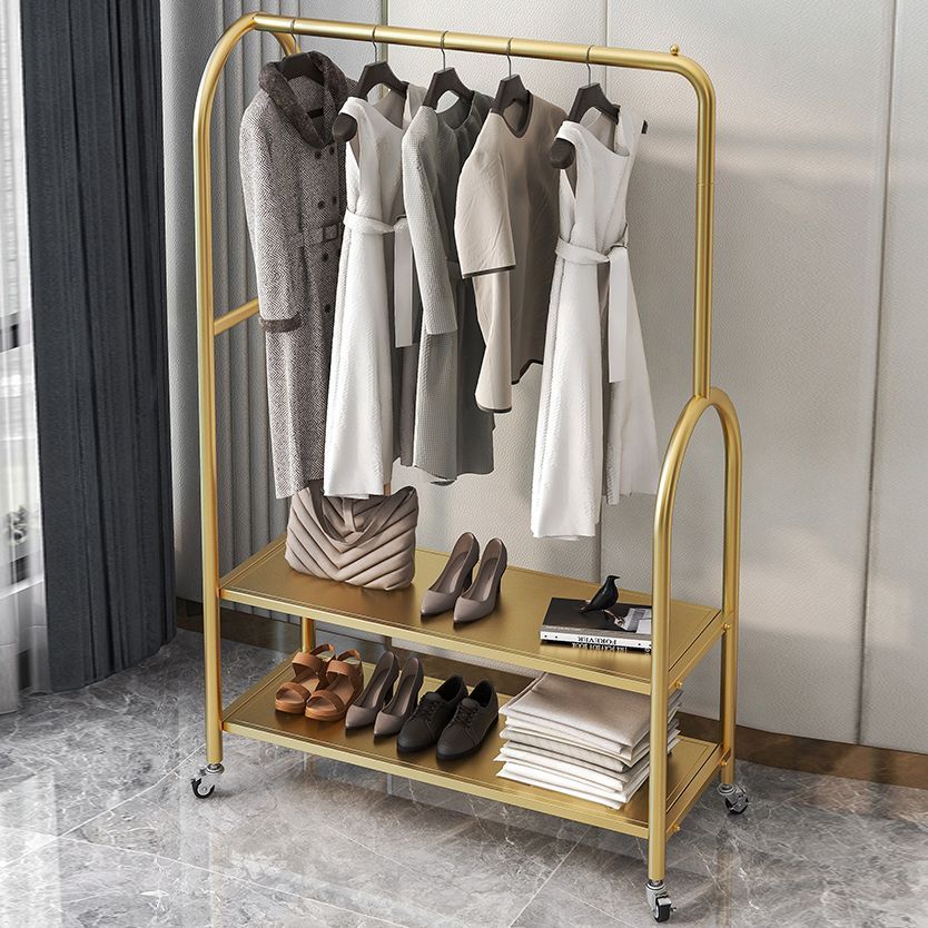 Modern Plain Clothes Hanger Storage Shelving Metal Coat Rack with Castors