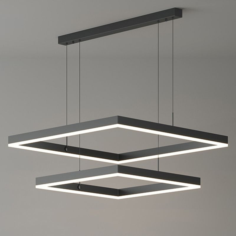 2-Tier Metal Chandelier Pendant Light Modern Style LED Black Hanging Ceiling Light