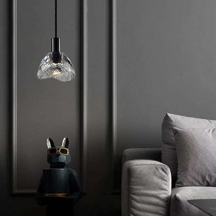 Pendre en cristal noir en cuivre de style luxe moderne lampe à suspension géométrique pour chambre à coucher