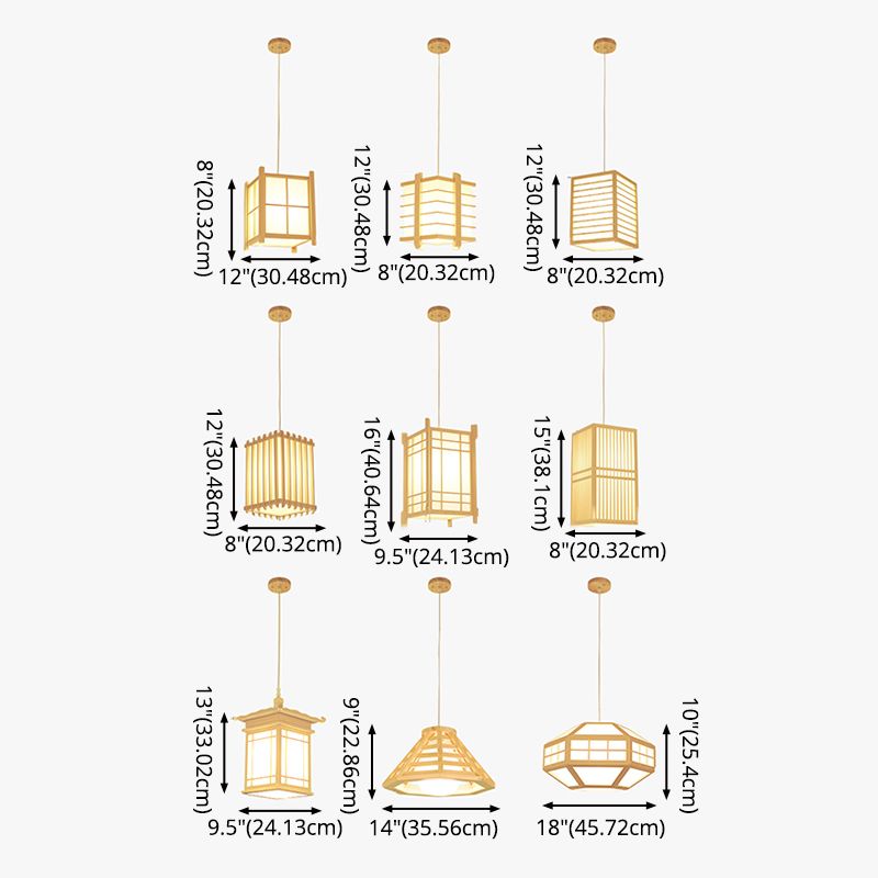 Japanische Laterne Hanglampe Holz 1 Kopf Esszimmer Suspension Licht in Beige