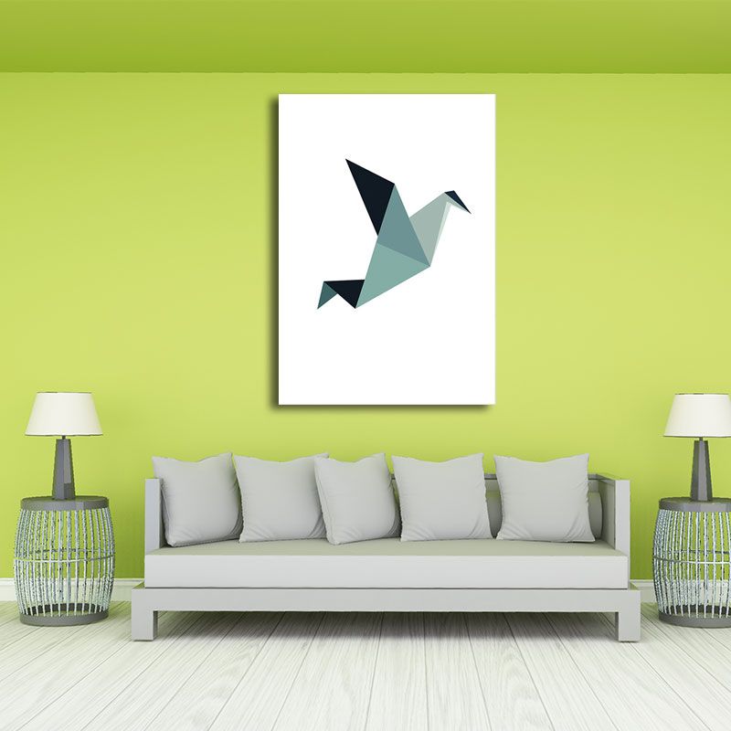 Blue Paper Bird Wall Art Animal Minimalism Decorative Wrapped Canvas for Great Room