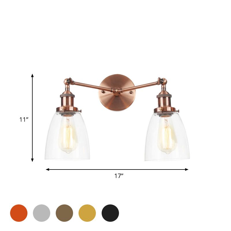 Verjüngte klare Glaswandlampe Industrie 2 Lichter Innenleuchten in Schwarz/Bronze/Messing innenleuchten