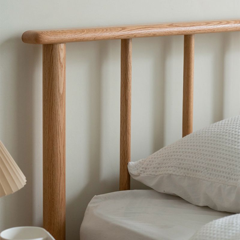 Scandinavian Solid Color Oak Mattress Included with Headboard Slat Bed