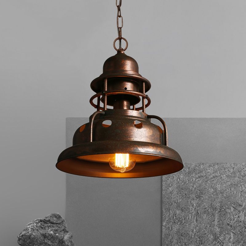 Farmhouse Barn Cenderant Lighting 1 Apparecchiatura sospesa in ferro battuto con design del buco in rame alterato