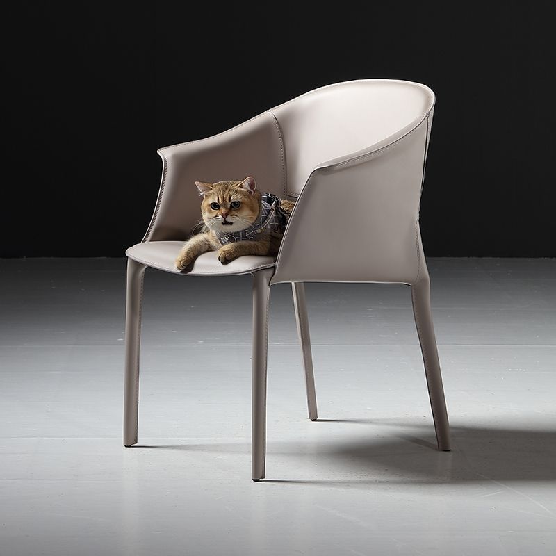 Leather Modern Home Side Chair with Arms Matte Finish Dining Chair