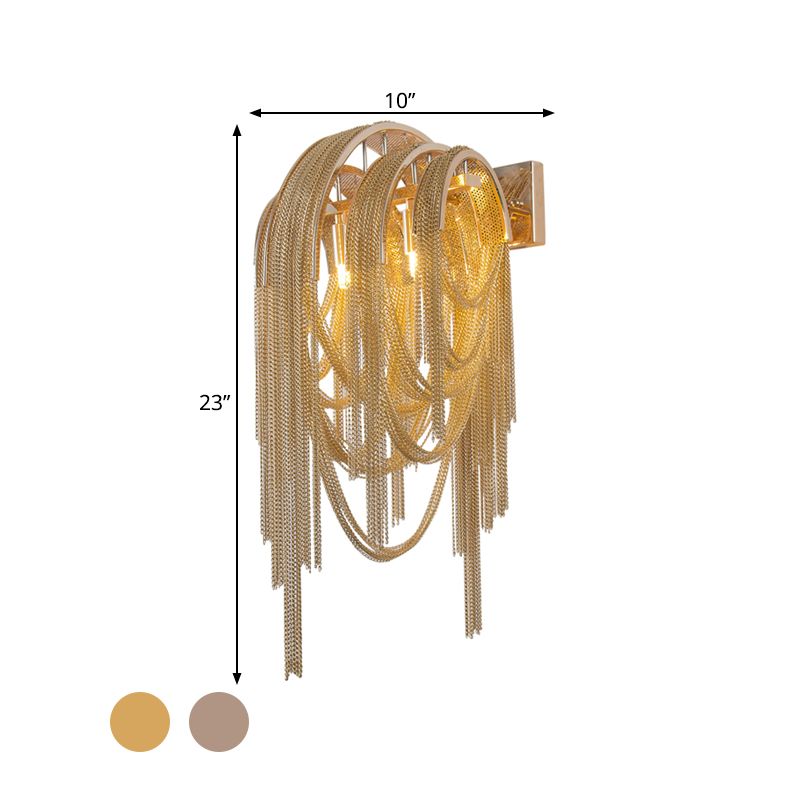 Gold/Silver Stacked Tassel Wall Lamp Mid Century 2 Bulbs Metallic Sconce Light Fixture for Hotel