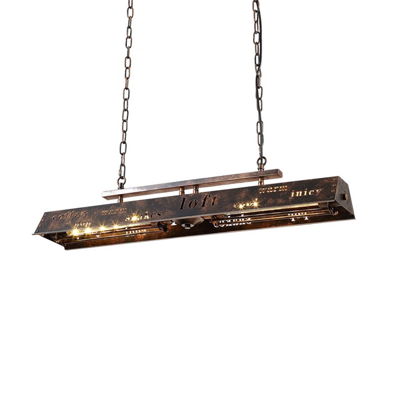Metal Brass Island Pendant Light Rectangle 2 Heads Loft Style Hanging Lamp with Etched Letter