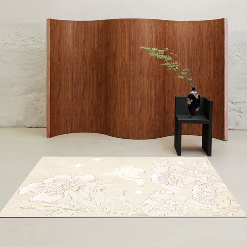 Apricot Modern Carpet Polyester Flower Area Carpet Stain Resistant Carpet for Living Room