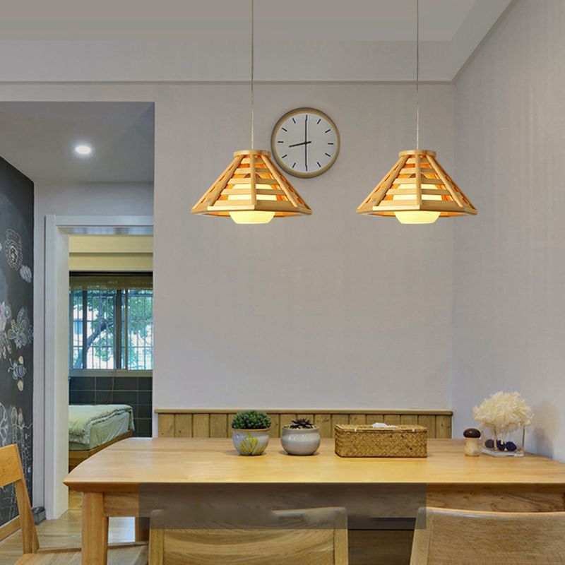 Lampada a ciondolo cono in stile moderno 1 lampadina in lampadina in legno per la casa da tè