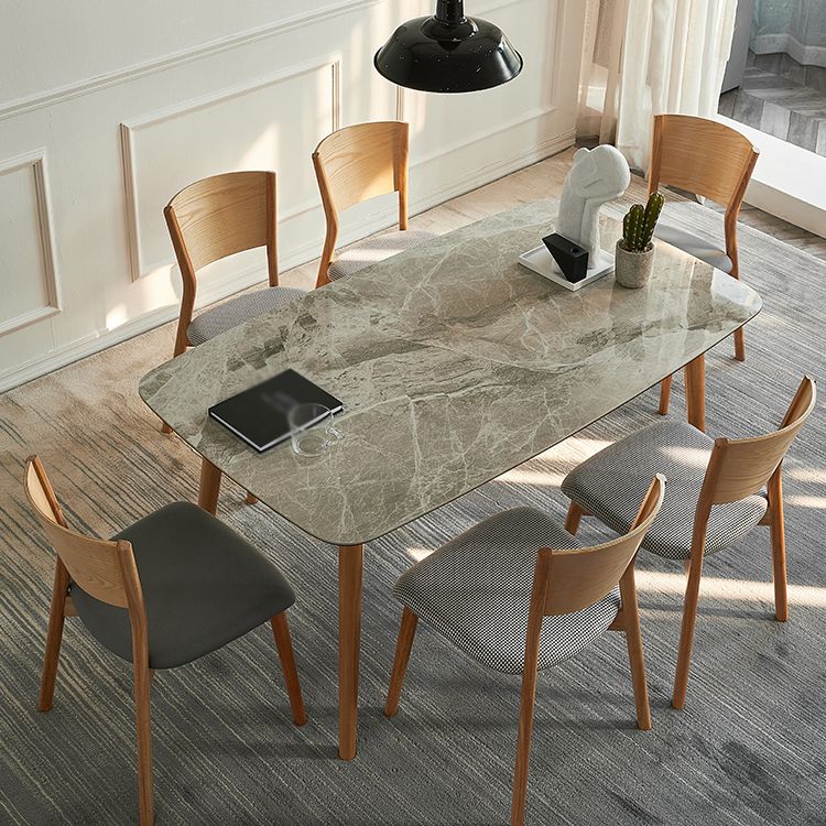 Mesa moderna de mediados de siglo de madera maciza, mesa rectangular de piedra sinterizada con 4 patas