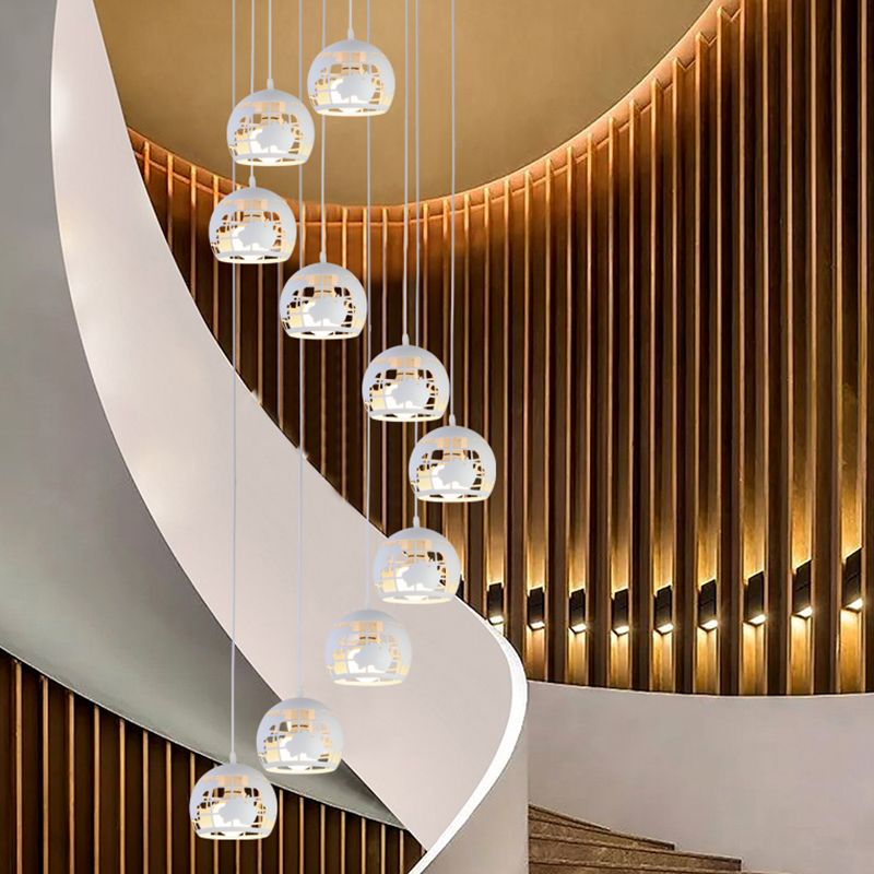 Geometric Cage Staircase Multi Ceiling Lighting Metallic Suspension Light Fixture