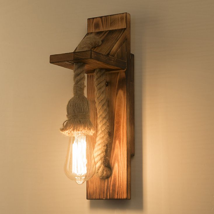 American Rustic Wall Sconce Wooden Natural Rope Sconce Light for Restaurant Coffee Shop