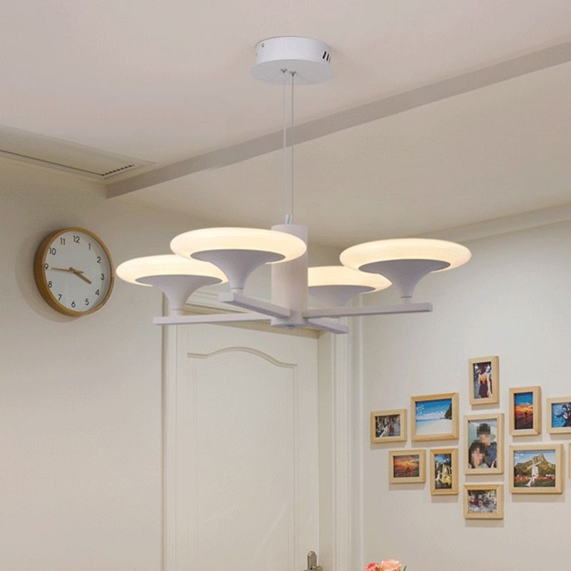 Pendre de lustre radial blanc moderne 5 têtes de 23,5 "/ 28" de large en acrylique LED de suspension dans une lumière blanche / chaude