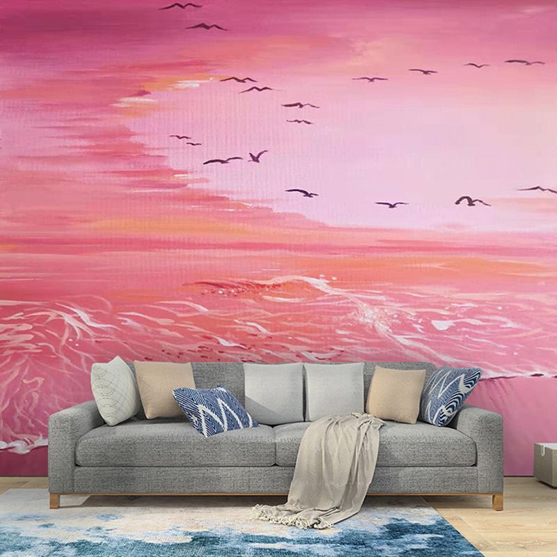 Romantic Mural Wallpaper for Girls' Bedroom, Beach and Sea, Made to Measure