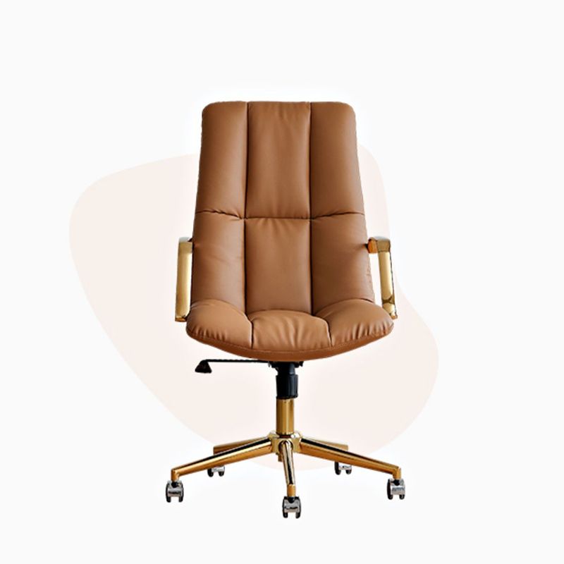 Modern Leather Office Chair Adjustable Seat Height Fixed Arms with Wheels