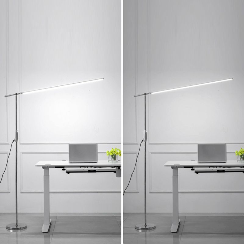 Linear Shape Metal Floor Light Modern Style Single Light Floor Mount Light in Silver