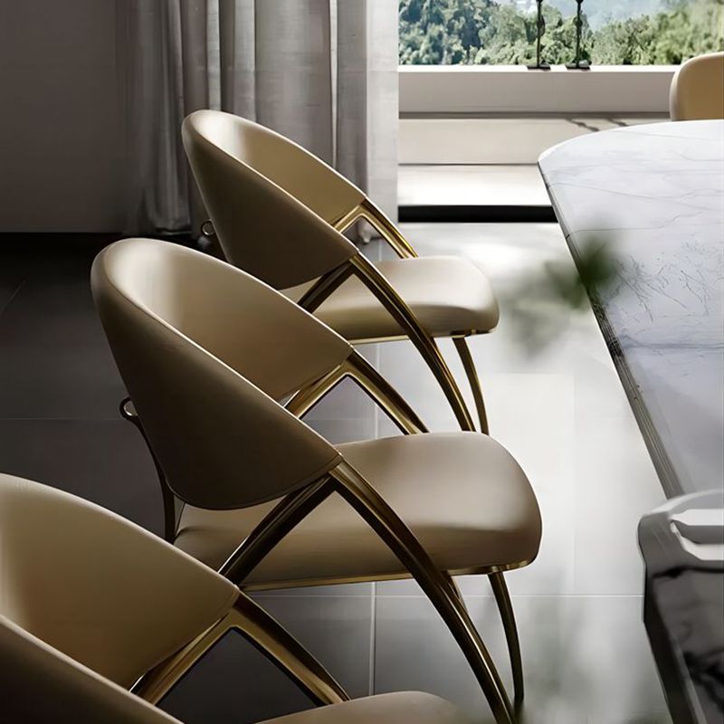 Glam Kitchen Upholstered Side Chair Metal Legs Dining Armless Chair